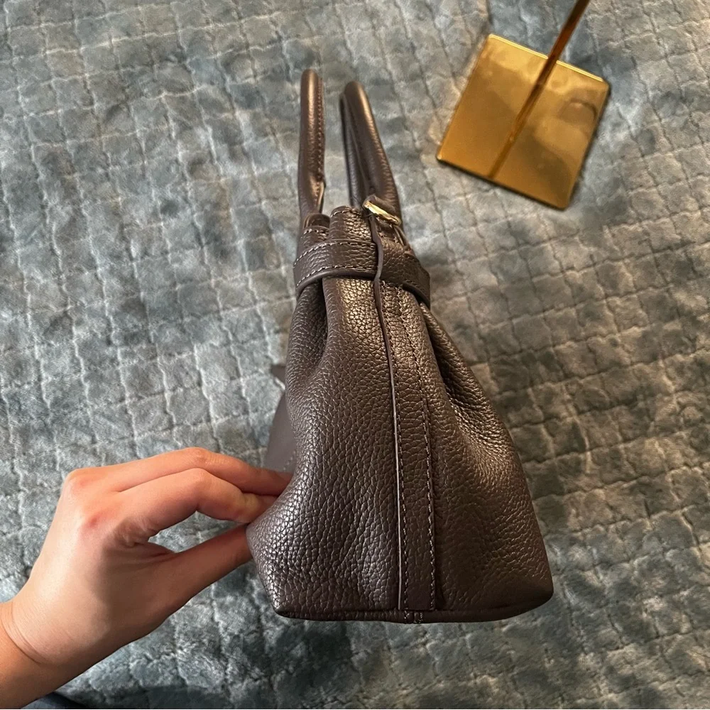 Chic Dark‎ Brown genuine leather Satchel with Red Accent